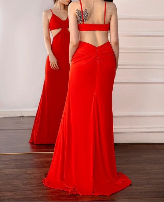 Simple and elegant Open Back Red Prom Dress