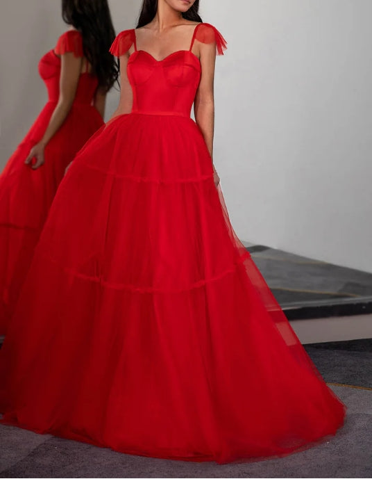 Red Prom Dress with Bow Ties on Straps