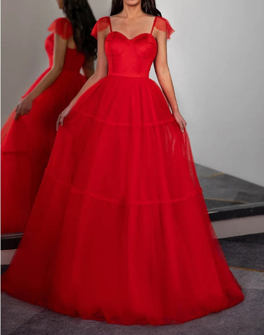 Red Prom Dress with Bow Ties on Straps
