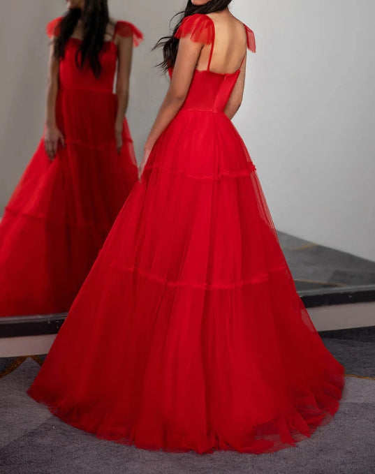 Red Prom Dress with Bow Ties on Straps