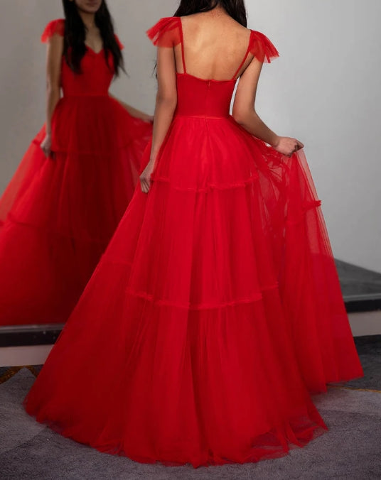 Red Prom Dress with Bow Ties on Straps