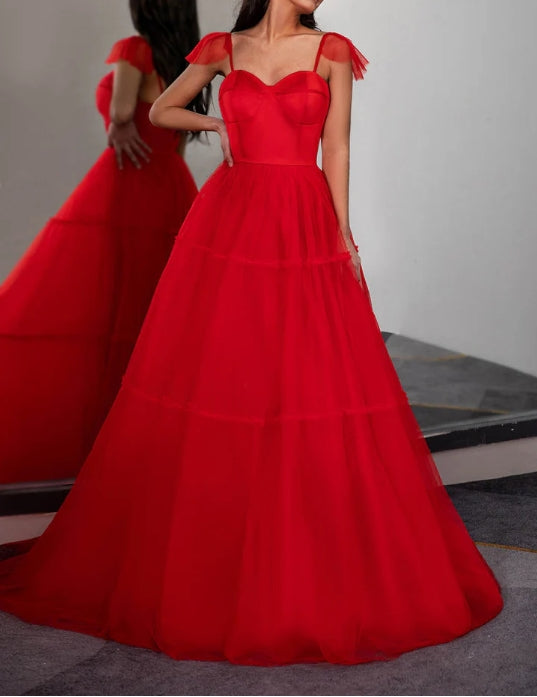 Red Prom Dress with Bow Ties on Straps