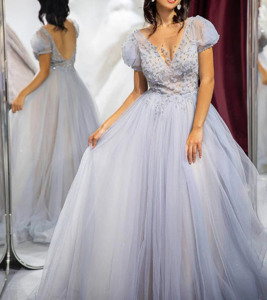 3D Beaded Prom Dress with Sleeves