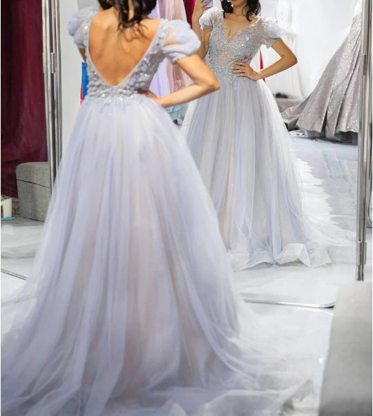 3D Beaded Prom Dress with Sleeves