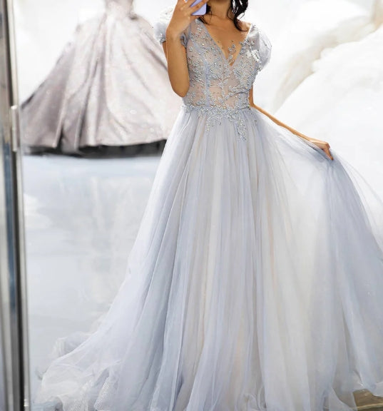 3D Beaded Prom Dress with Sleeves