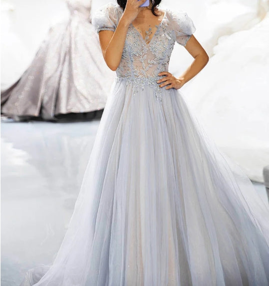 3D Beaded Prom Dress with Sleeves