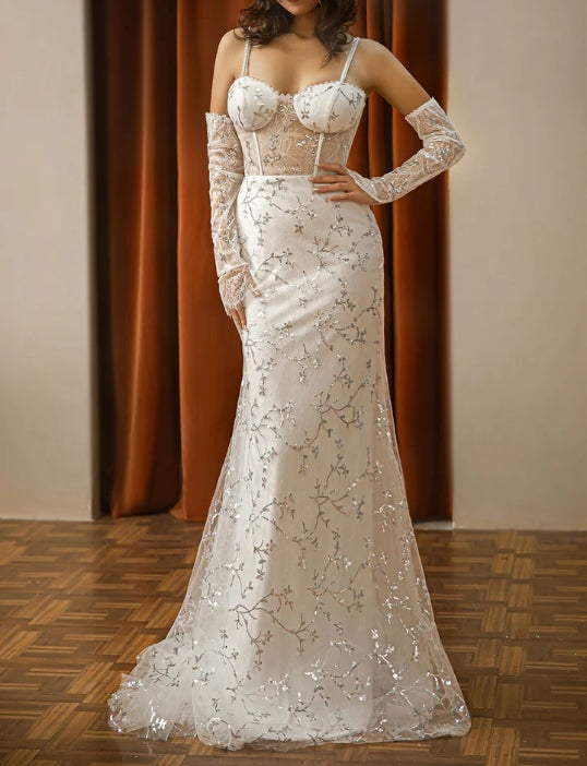Beautiful White Lace Vintage Prom Dress