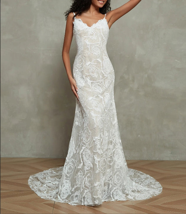 Spaghetti Straps Vintage Lace Mermaid Wedding Gowns
