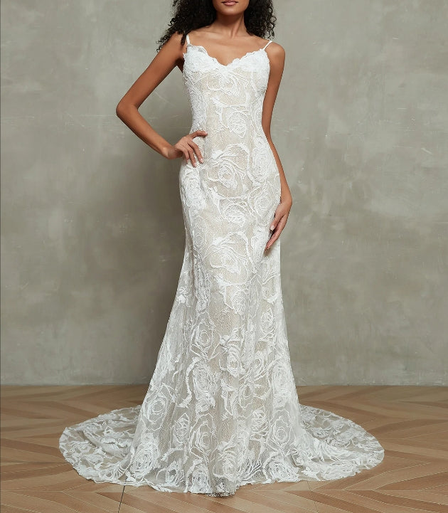 Spaghetti Straps Vintage Lace Mermaid Wedding Gowns