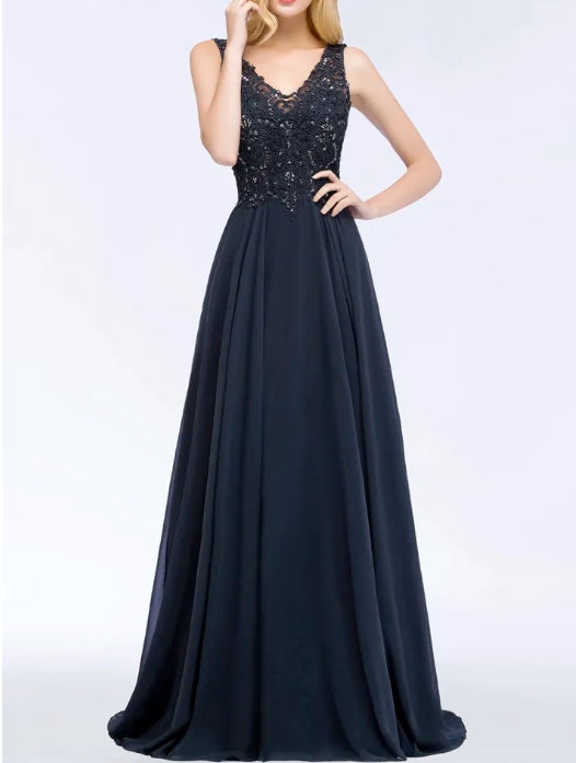 Long A-line V-neck Sleeveless Floor-Length Chiffon Bridesmaid Dresses