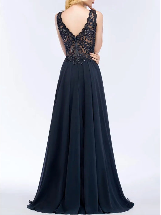 Long A-line V-neck Sleeveless Floor-Length Chiffon Bridesmaid Dresses