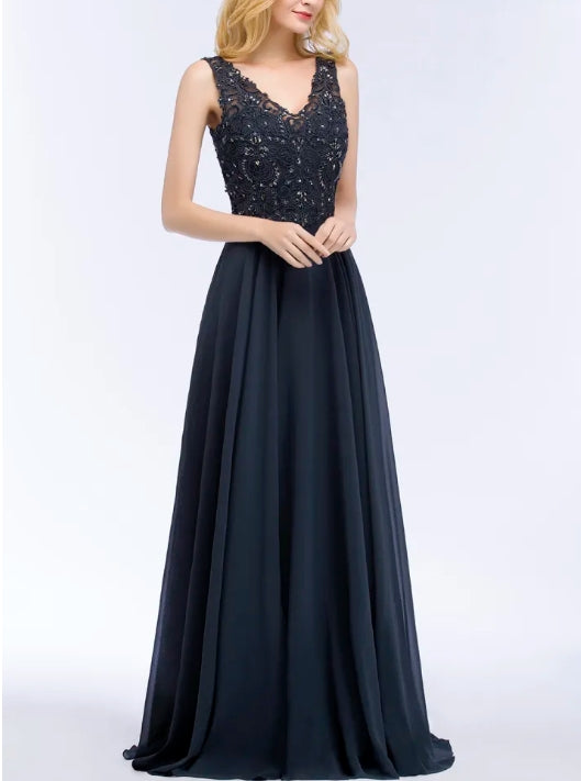 Long A-line V-neck Sleeveless Floor-Length Chiffon Bridesmaid Dresses