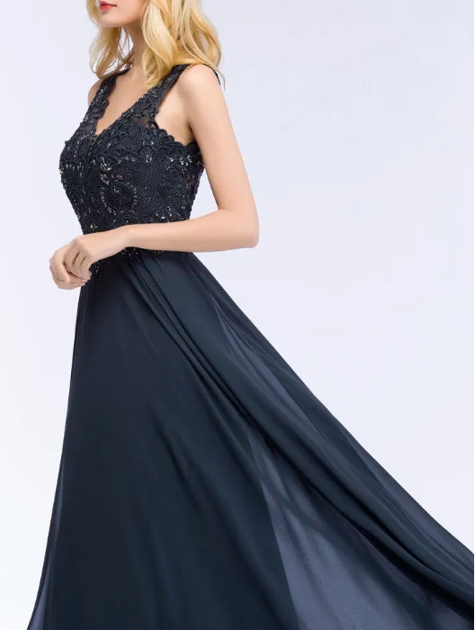 Long A-line V-neck Sleeveless Floor-Length Chiffon Bridesmaid Dresses