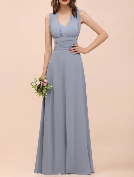 Long A-line V-neck Chiffon Backless Convertible Bridesmaid Dresses