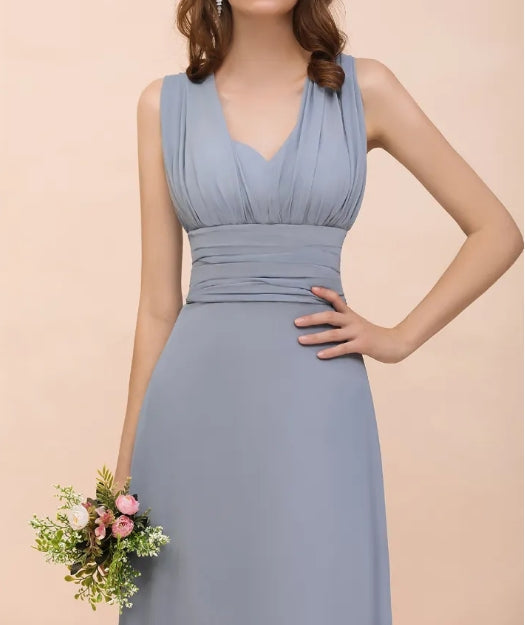 Long A-line V-neck Chiffon Backless Convertible Bridesmaid Dresses
