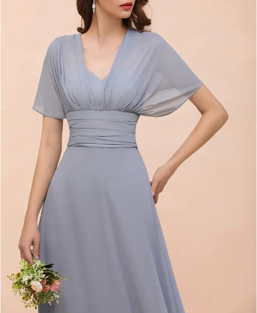 Long A-line V-neck Chiffon Backless Convertible Bridesmaid Dresses