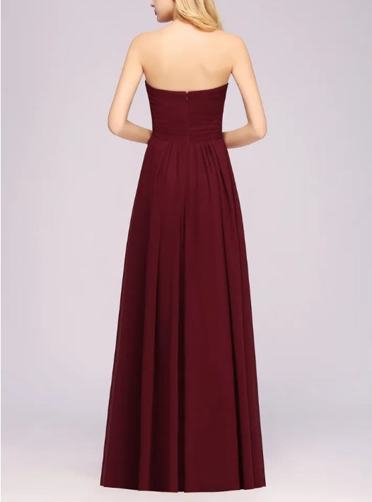 A-line Sweetheart Strapless Ruffles Floor-length Bridesmaid Dress