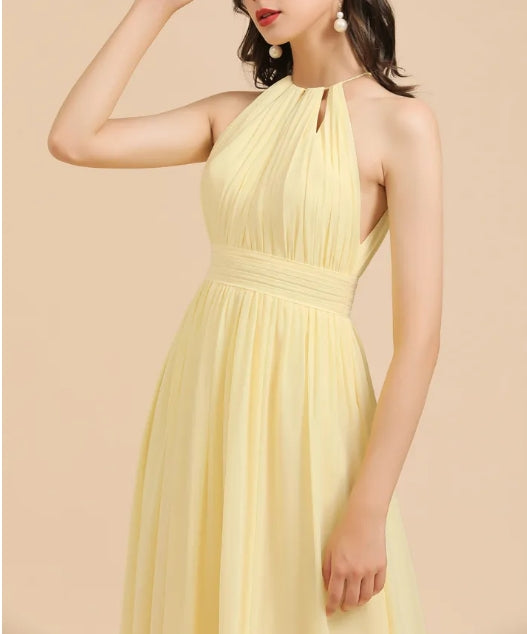 Yellow Halter A-Line Sleeveless Bridesmaid Dress Gown