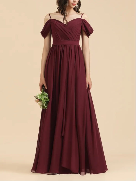 Spaghetti Strap Sweetheart A-Line Off the Shoulder Bridesmaid Gown