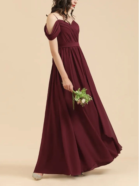 Spaghetti Strap Sweetheart A-Line Off the Shoulder Bridesmaid Gown