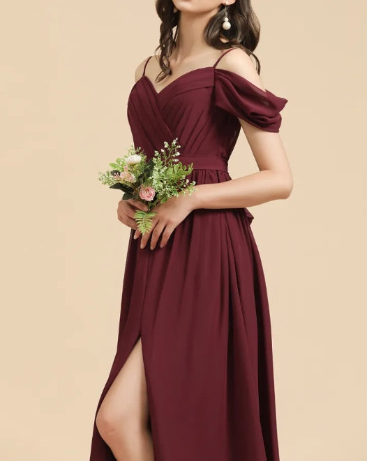 Spaghetti Strap Sweetheart A-Line Off the Shoulder Bridesmaid Gown