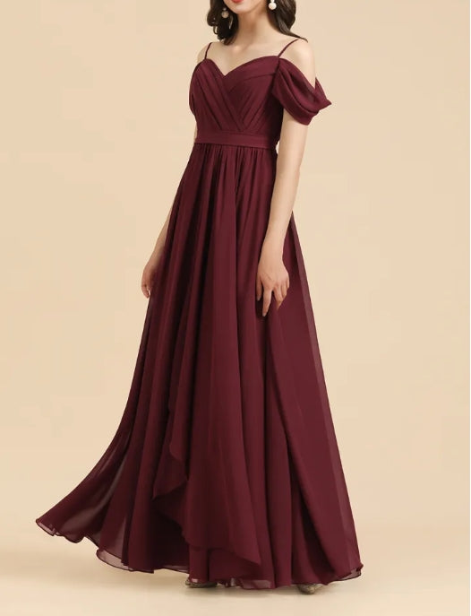 Spaghetti Strap Sweetheart A-Line Off the Shoulder Bridesmaid Gown