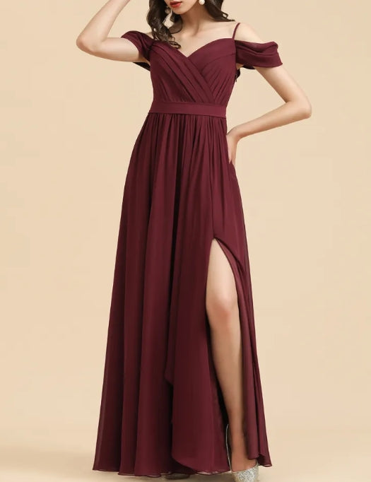 Spaghetti Strap Sweetheart A-Line Off the Shoulder Bridesmaid Gown