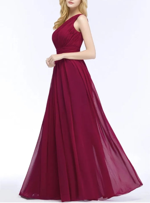 A-line One-Shoulder Bridesmaid Dresses Ruched Long Wedding Bridesmaid Dress