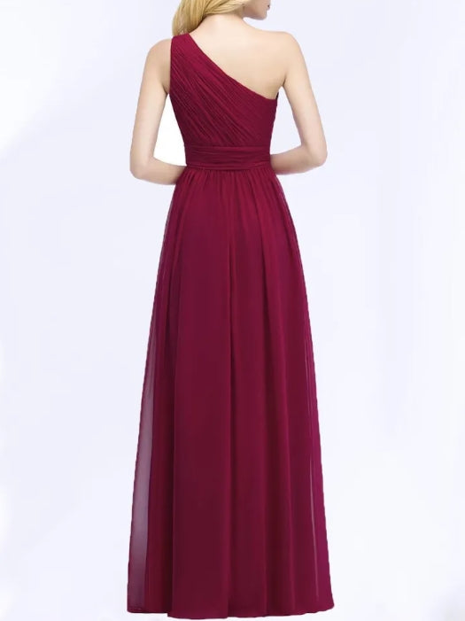 A-line One-Shoulder Bridesmaid Dresses Ruched Long Wedding Bridesmaid Dress