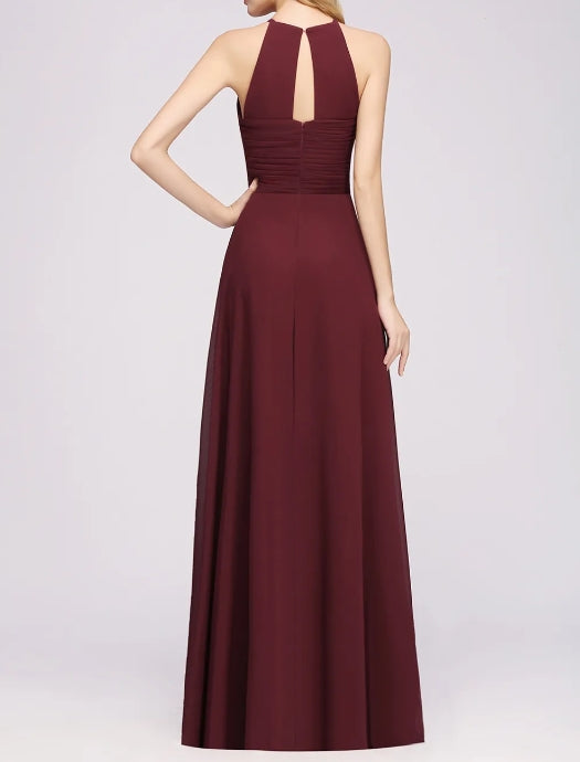 A-Line Halter Ruffles Floor-Length Chiffon Bridesmaid Dress