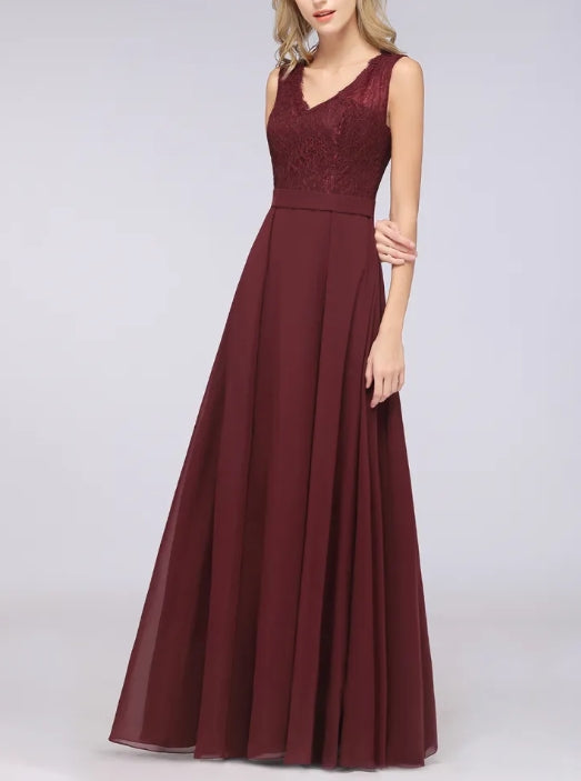 A-Line V-Neck Sleeveless Floor-Length Chiffon Bridesmaid Dress
