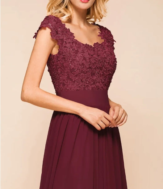 A-line Chiffon Lace Scoop Floor Length Formal Bridesmaid Dresses