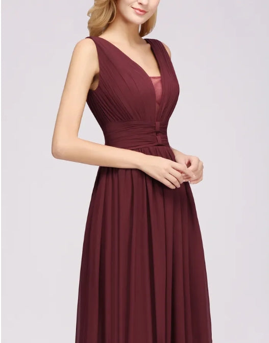 Long A-line V-Neck Floor-length Chiffon Bridesmaid Dress