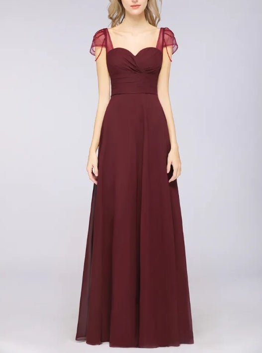 A-Line Sweetheart Cap-Sleeves Ruffle Floor-Length Bridesmaid Dress with