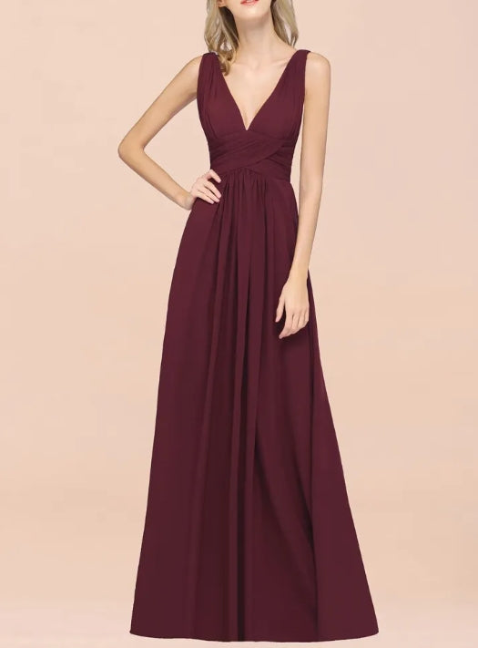 A-Line V-Neck Sleeveless Floor-Length Bridesmaid Dress with