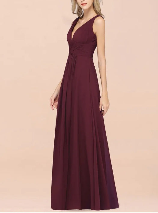 A-Line V-Neck Sleeveless Floor-Length Bridesmaid Dress with