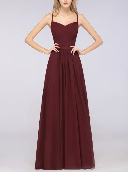 A-Line Spaghetti-Straps Sweetheart Sleeveless Floor-Length Bridesmaid Dress with