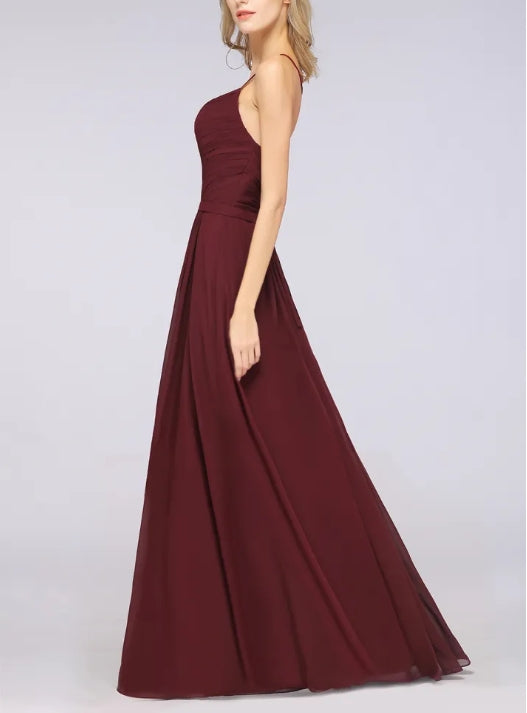 A-Line Spaghetti-Straps Sweetheart Sleeveless Floor-Length Bridesmaid Dress with