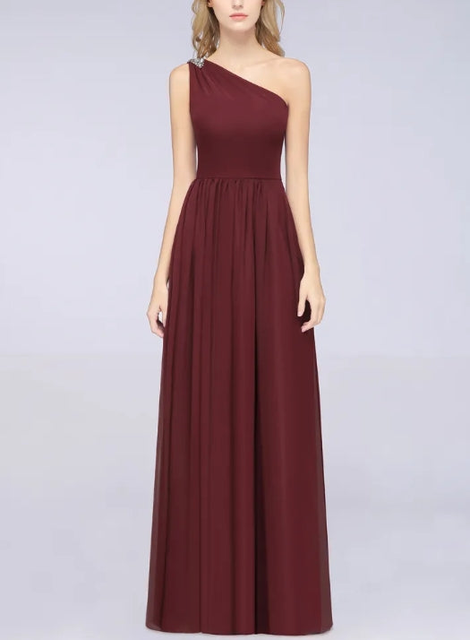 A-Line One-Shoulder Sleeveless Ruffles Floor-Length Bridesmaid Dress with