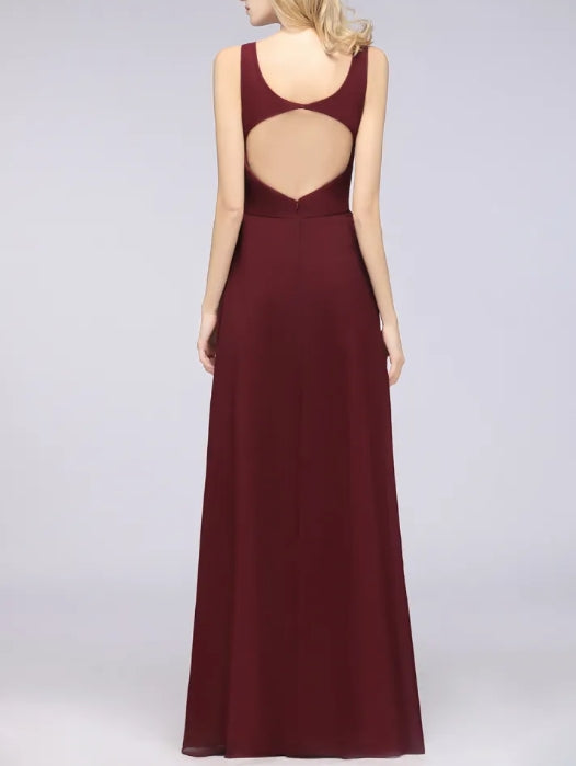 A-Line V-Neck Straps Sleeveless Ruffles Floor-Length Bridesmaid Dress with