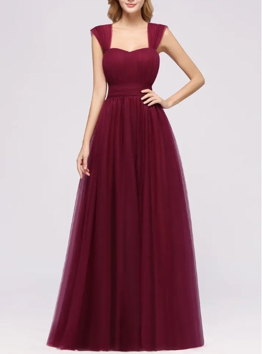 A-Line Sweetheart Straps Sleeves Floor-Length Bridesmaid Dresses with