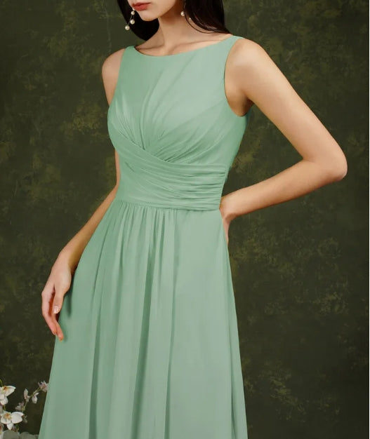 A-Line Chiffon Ruffles Split Floor-length Bridesmaid Dress With Pockets