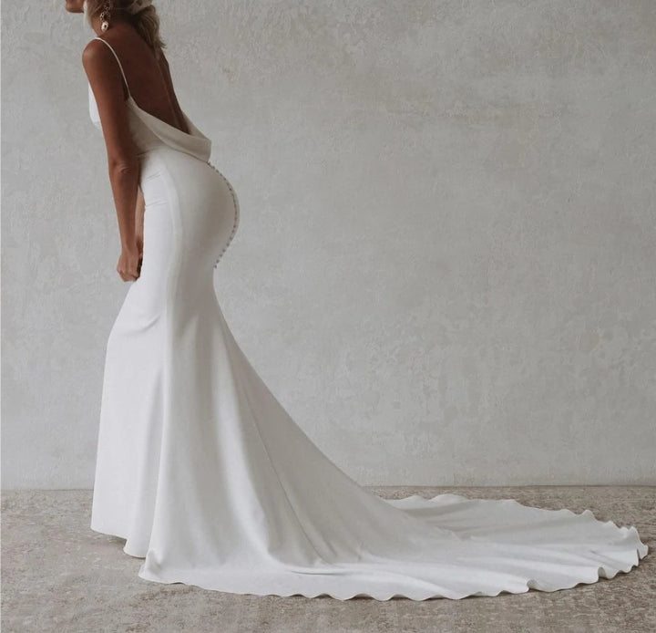 Elegant Mermaid V-Neck Elastic Satin Long Wedding Dresses