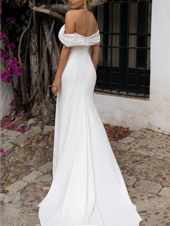 Mermaid Satin Off-the-Shoulder Sheath Wedding Dress with