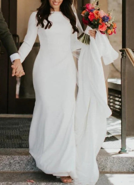 Satin Chapel Train Mermaid Long Sleeve Wedding Dress