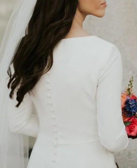 Satin Chapel Train Mermaid Long Sleeve Wedding Dress