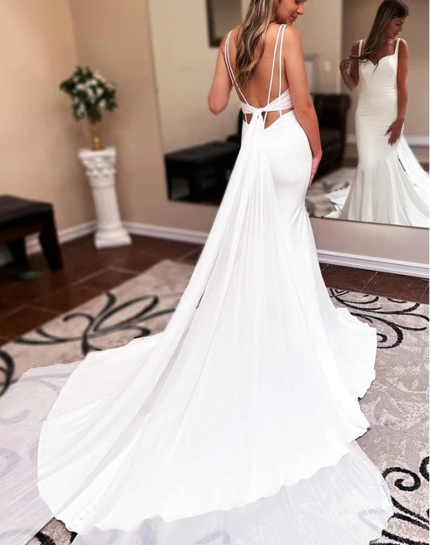 Long Chiffon Boho Wedding Dress Sweetheart Backless