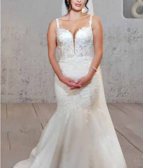 Long Mermaid Lace Wedding Dresses Tulle Straps with Appliques