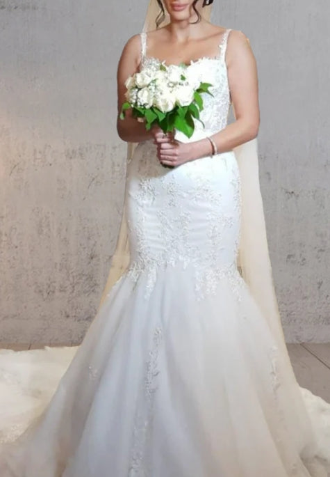 Long Mermaid Lace Wedding Dresses Tulle Straps with Appliques