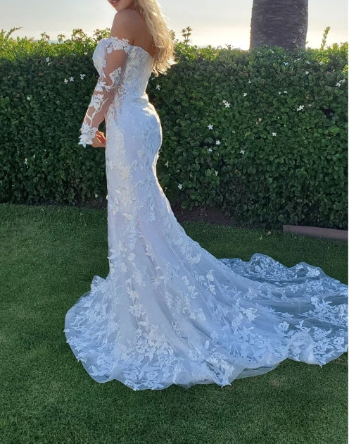 Mermaid Long Sleeve Off the Shoulder Lace Wedding Dress
